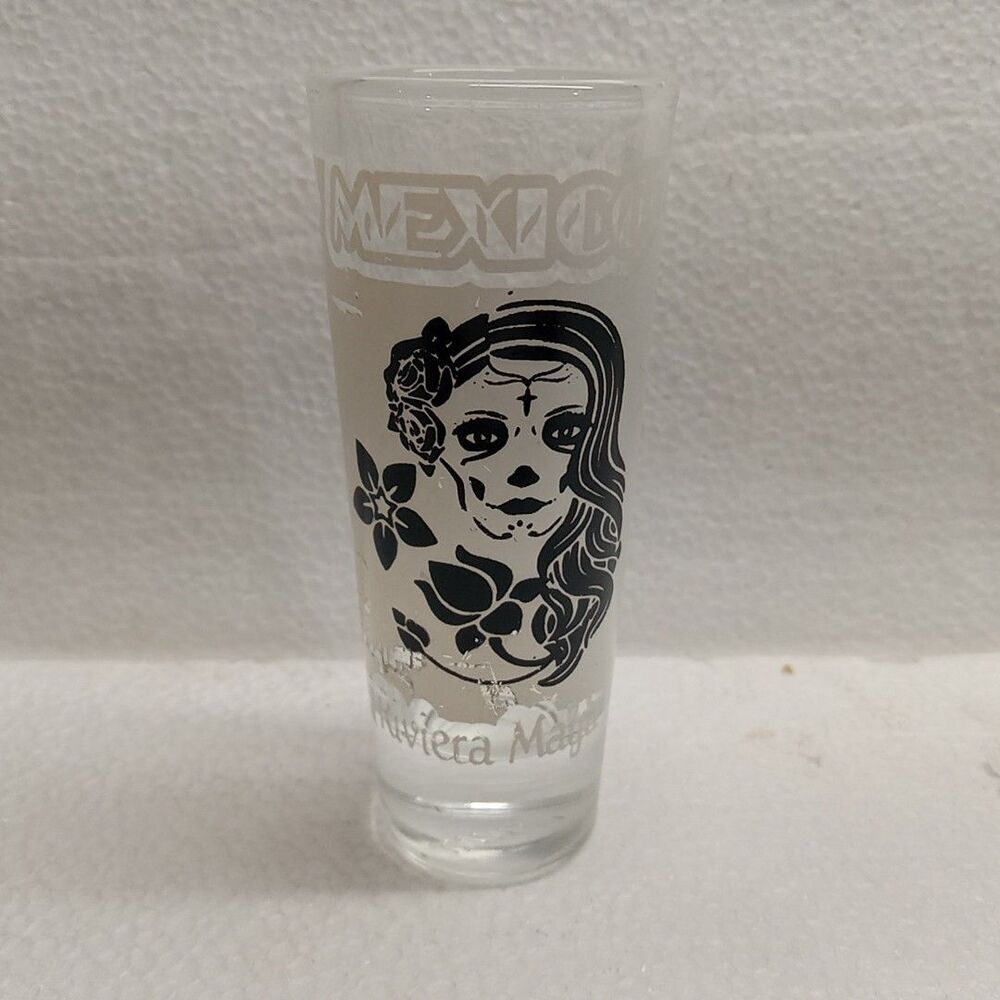 Mexico Tall Shot Glass Witg A Sugar Skull Lady On It